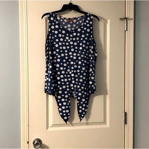 Blue and White Polka Dot Tank Top with Tie Front